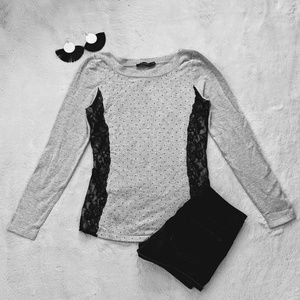 The Limited Medium Grey and Black Longsleeve Tee